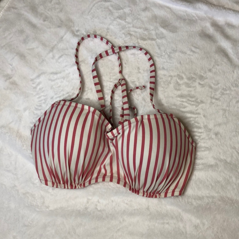 Pink and White Striped Bikini Top